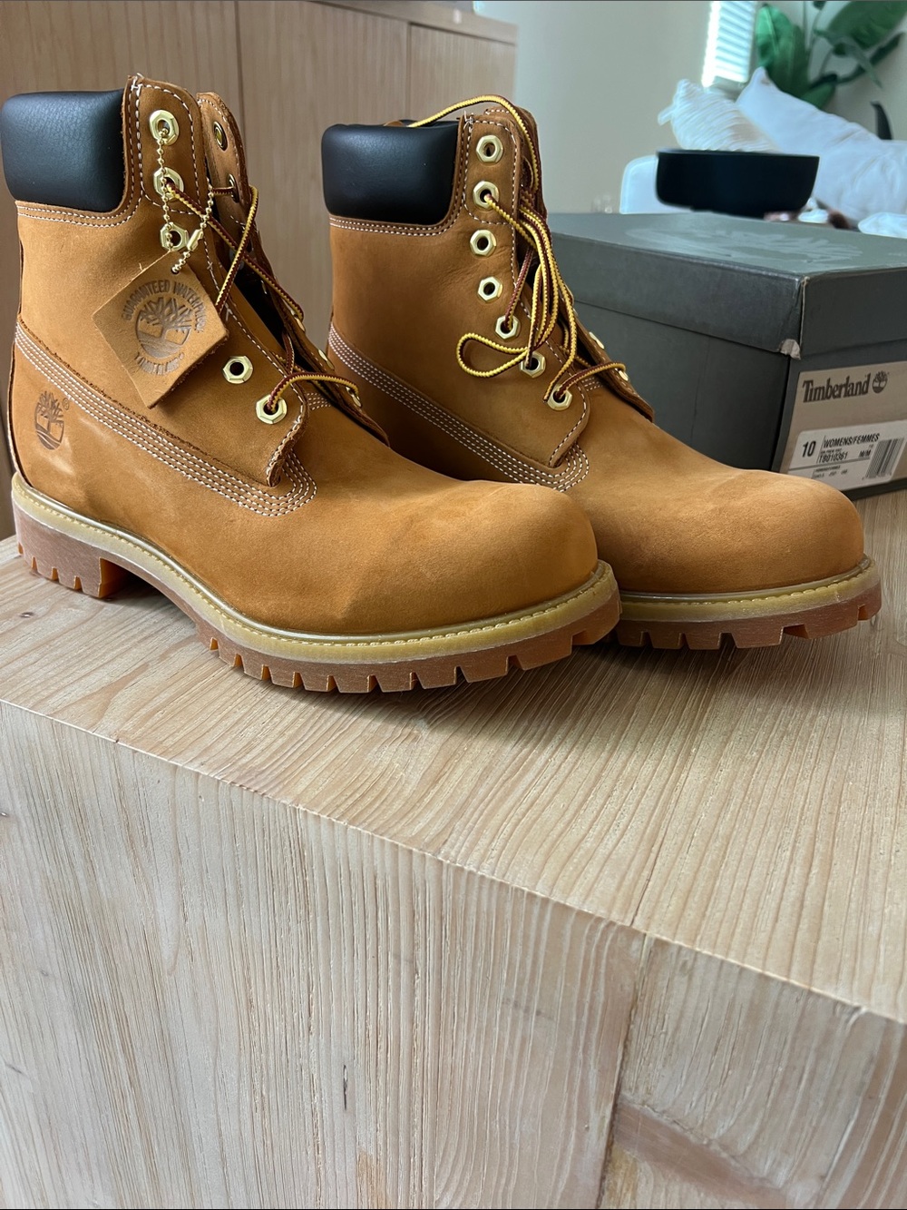 Timberland Wheat Nubuck Work Boots with Black Collar waterproof